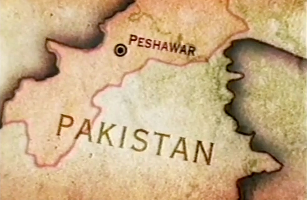 Simple map of Pakistan with location of Peshawar